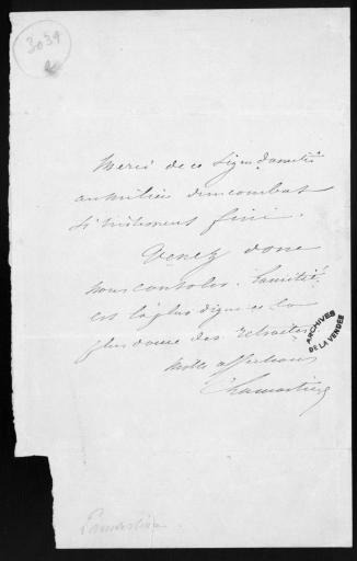 L. A. S. d'Alphonse de Lamartine, écrivain ; s. l., [1822-1869]. - 1 f. (1 p.), 13 x 20,1 cm.